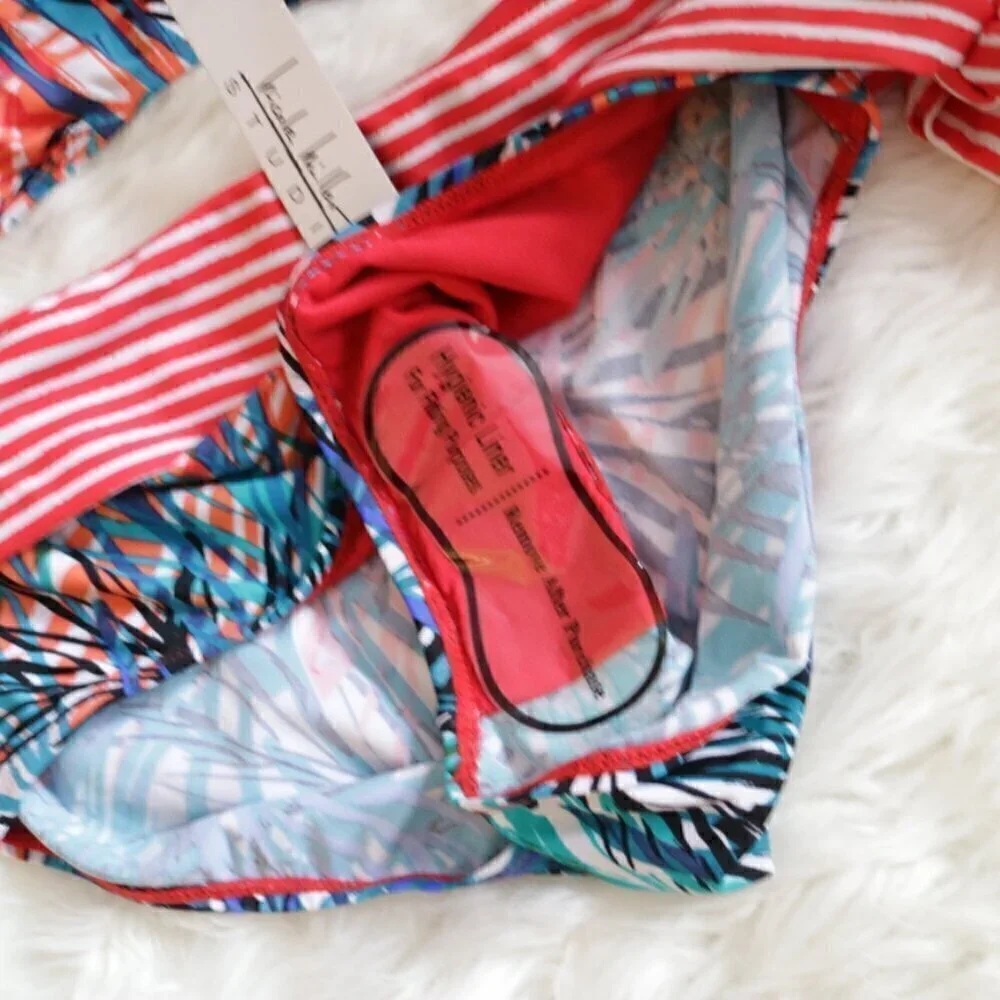 NWT Nicole Miller Tropical Printed Bikini Set Size 10 Large Bathing Suit